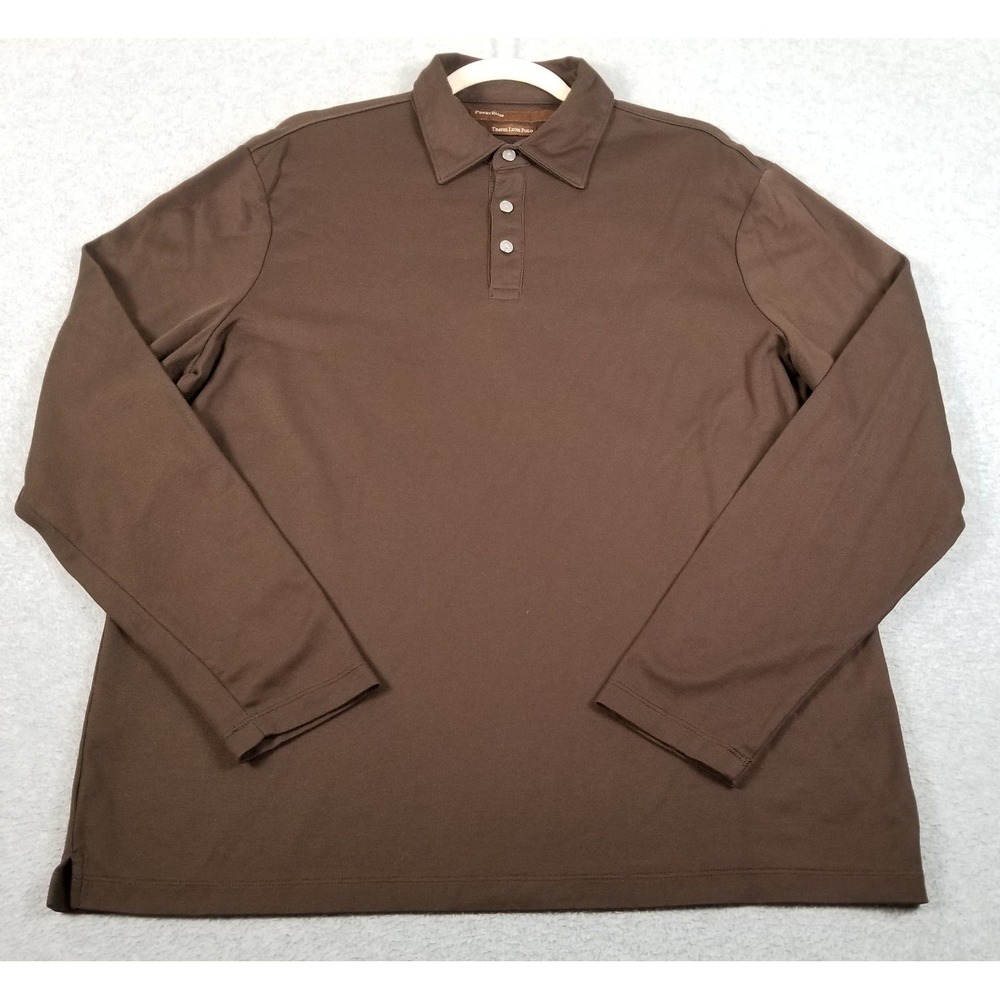 Perry Ellis Polo Shirt Mens Large L Brown Travel Luxe Long Sleeve Stretch Knit